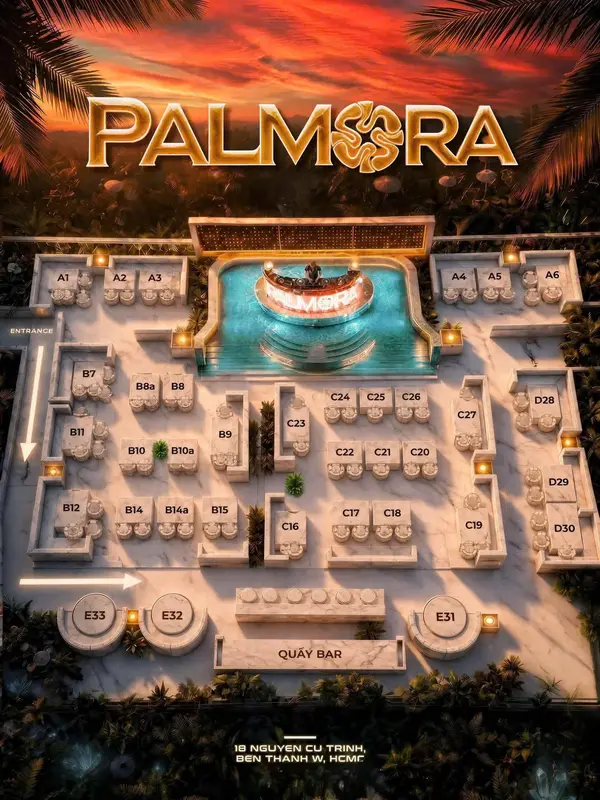 Sơ đồ chỗ ngồi Palmora Sài Gòn — 18 Nguyễn Cư Trinh